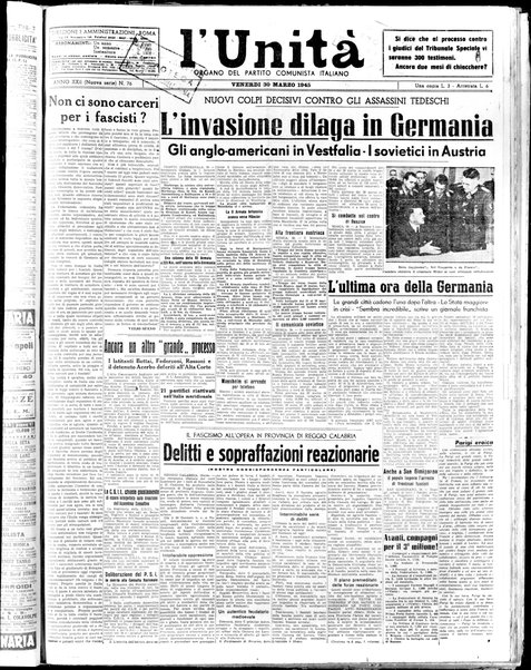 L'Unità : organo centrale del Partito comunista italiano